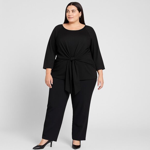 Eloquii Black Scoop Neck Long Sleeve Tie Front Knit Top Womens Plus Size 22/24 - Picture 1 of 14